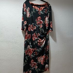 connected appare size 10 Black Midi Dress with Rose Print